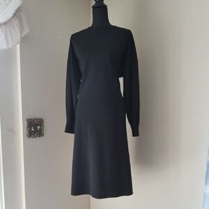 Black Sheath Dress with Bishop Sleeves and Mock Neck